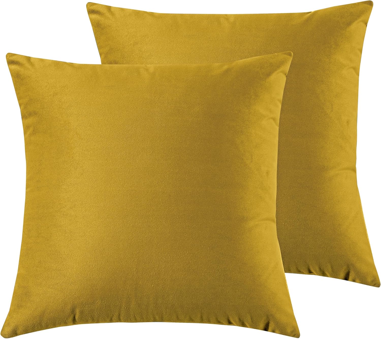 Twin-Pack Velvet Cushion Covers - Soft Microfibre Cushion Covers with Hidden Zipper Yellow, 45cm*45cm