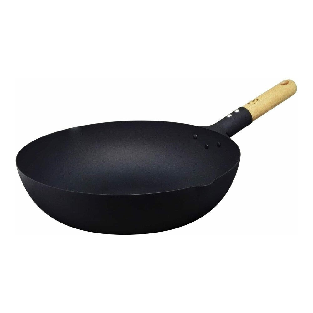 High-Purity Cast Iron Wok with Wooden Handle, 30cm - Takumi