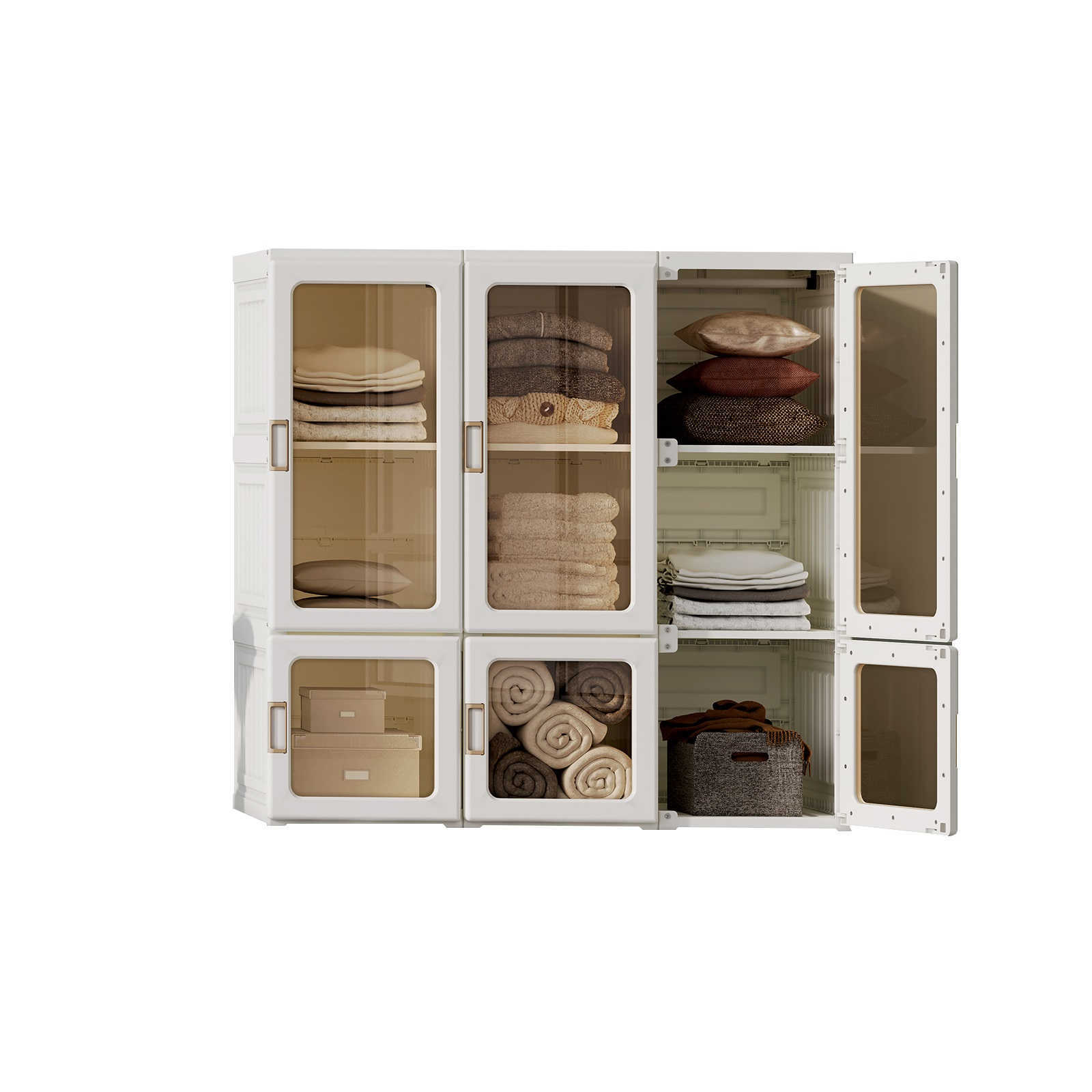 Folding Storage Wardrobe, 9 Grids 6 Doors, Magnetic Door, Antbox