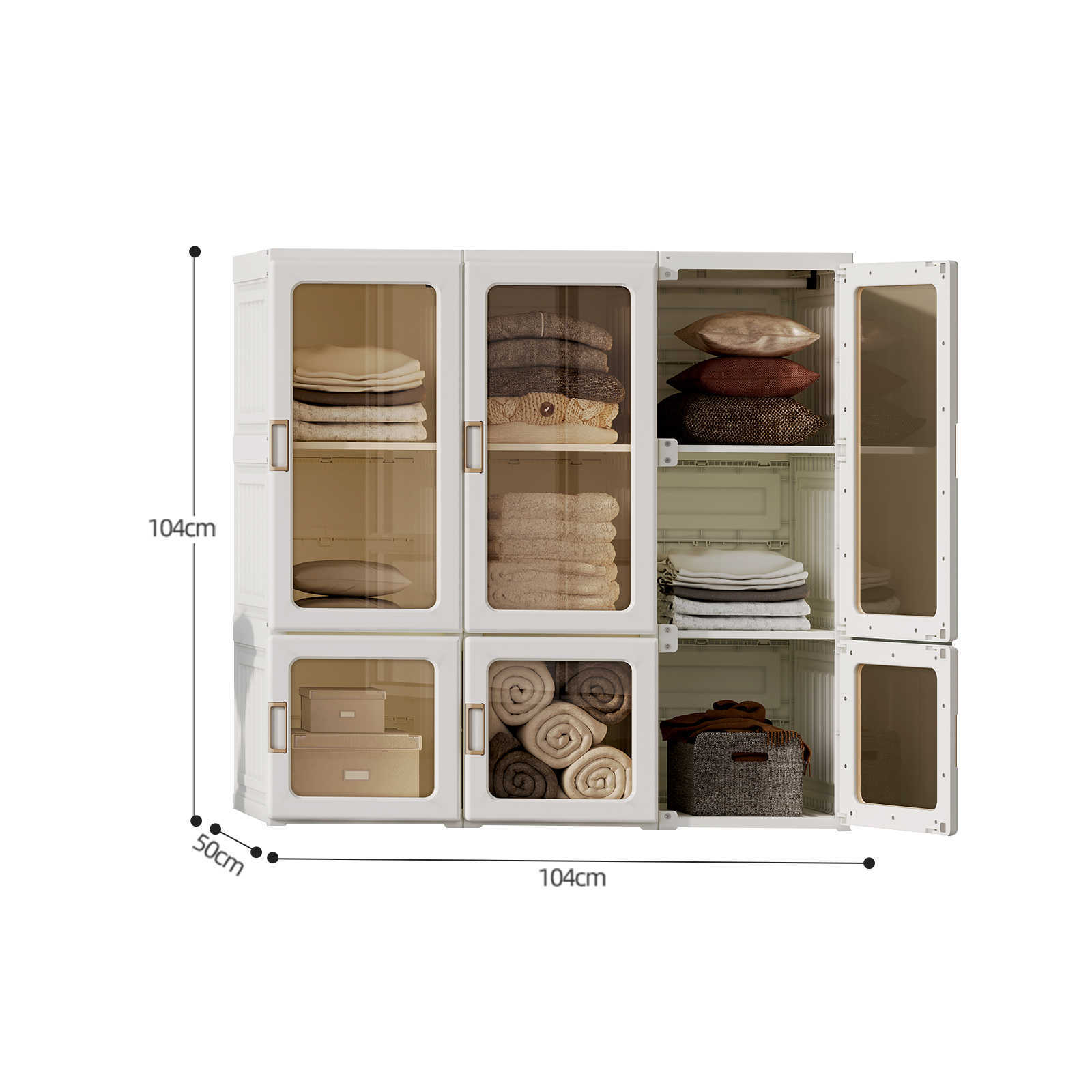 Folding Storage Wardrobe, 9 Grids 6 Doors, Magnetic Door, Antbox