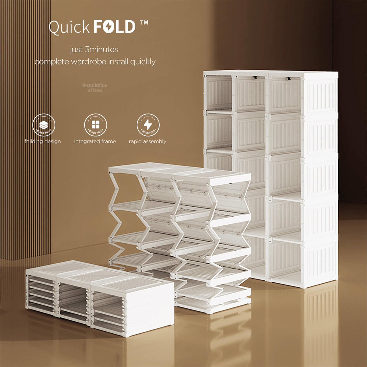 Folding Storage Wardrobe, 9 Grids 6 Doors, Magnetic Door, Antbox