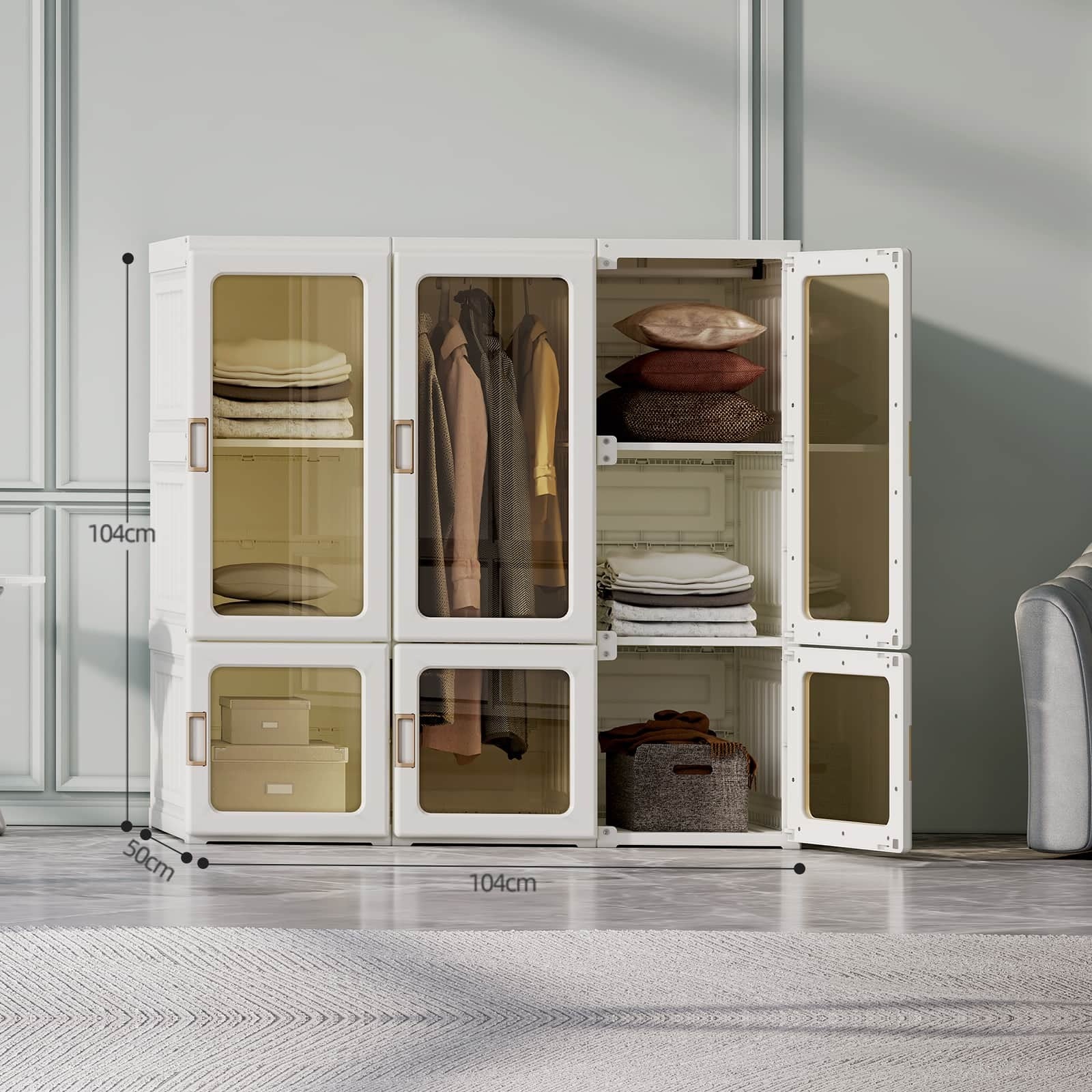 Folding Storage Wardrobe, 9 Grids 6 Doors, Magnetic Door, Antbox