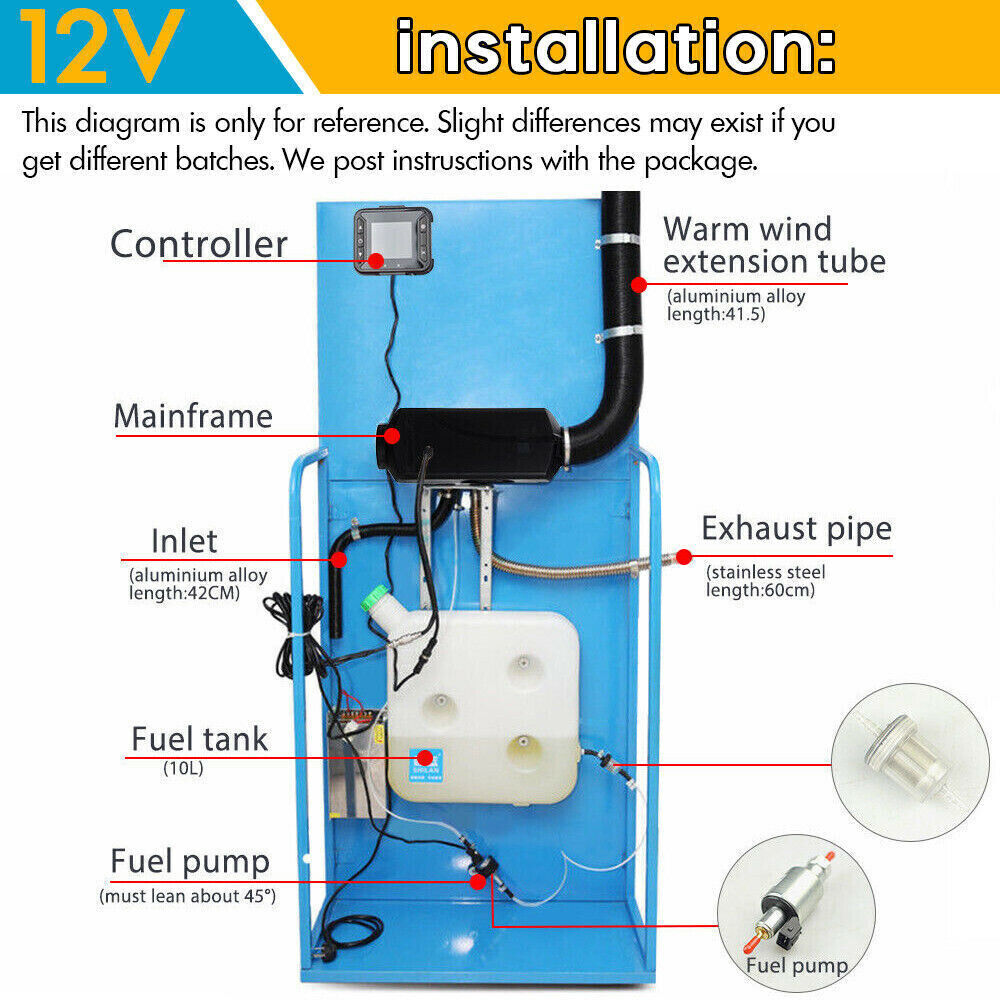 5KW 12V Diesel Air Heater, LCD, Remote, Tank, Thermostat, 10L