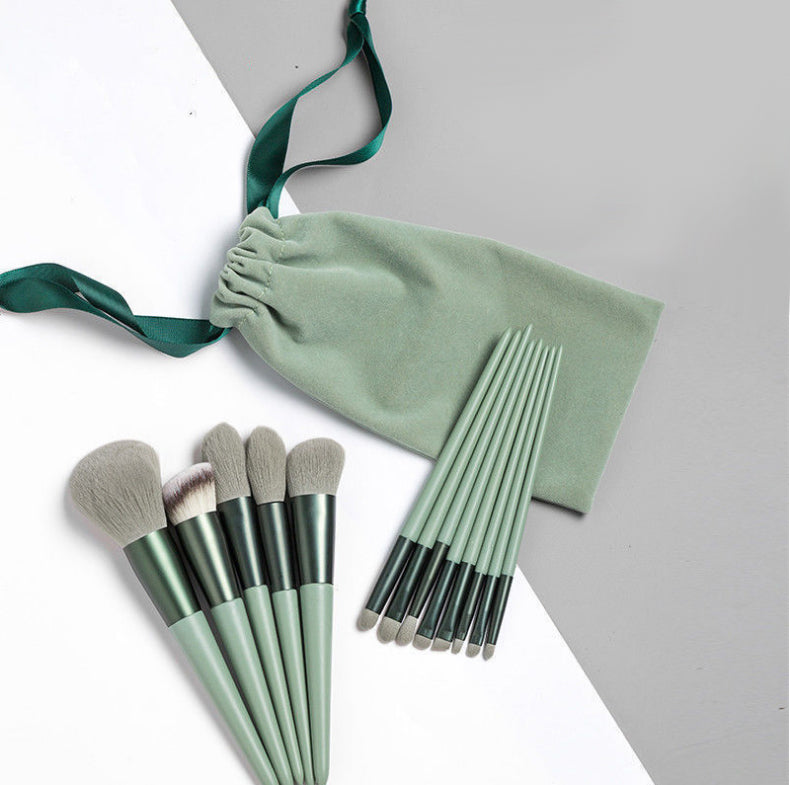 13pcs Professional Green Makeup Brushes Set with Storage Bag