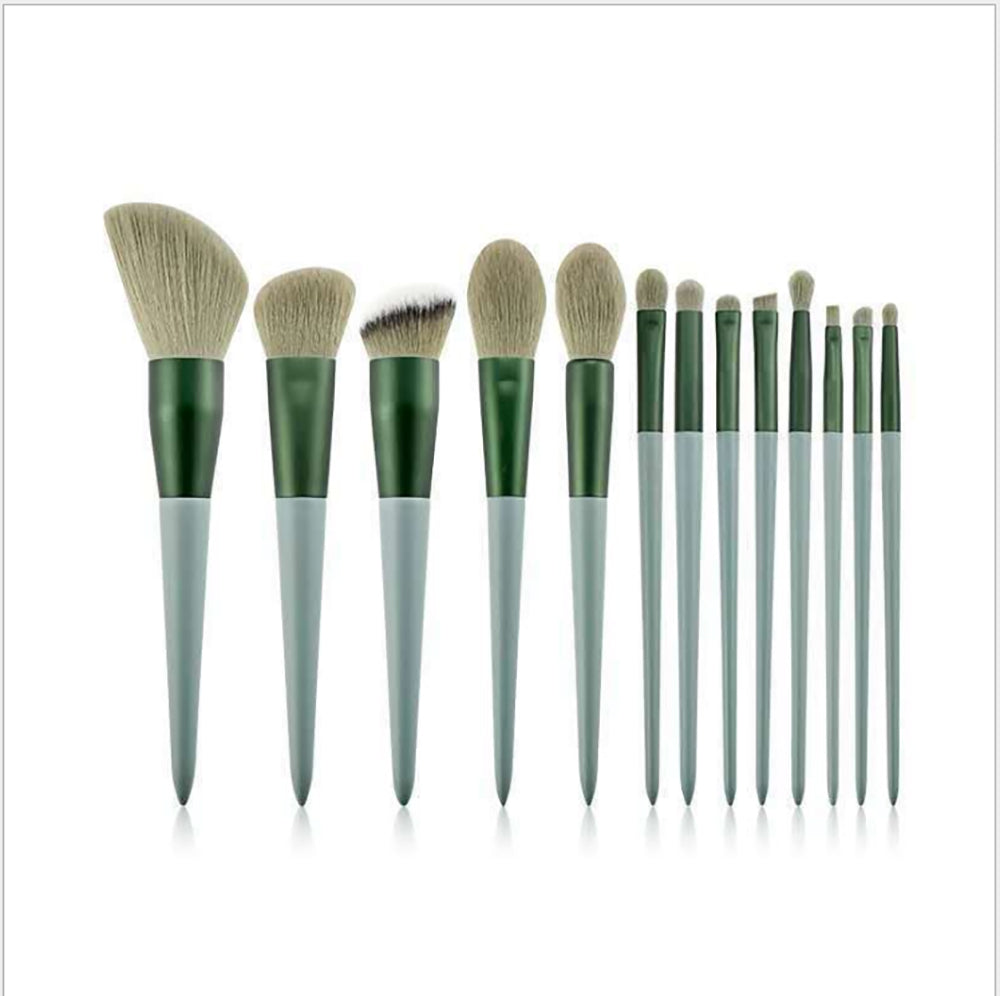 13pcs Professional Green Makeup Brushes Set with Storage Bag