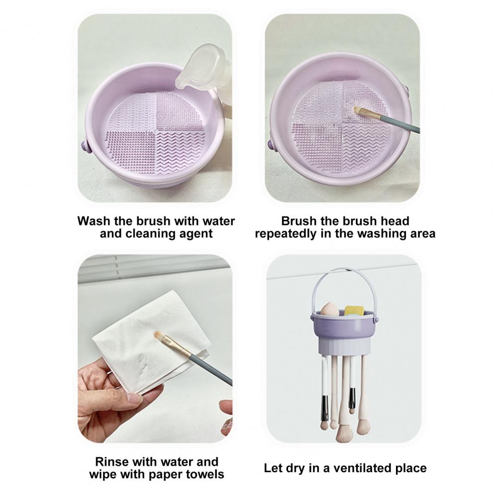 3-in-1 Makeup Brush Cleaner, Drying Basket - Light Purple