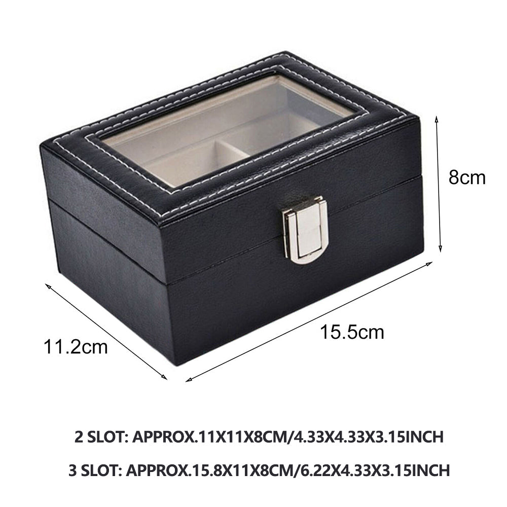 Glass Top 2-Slot Leather Watch Box with Lock & Display