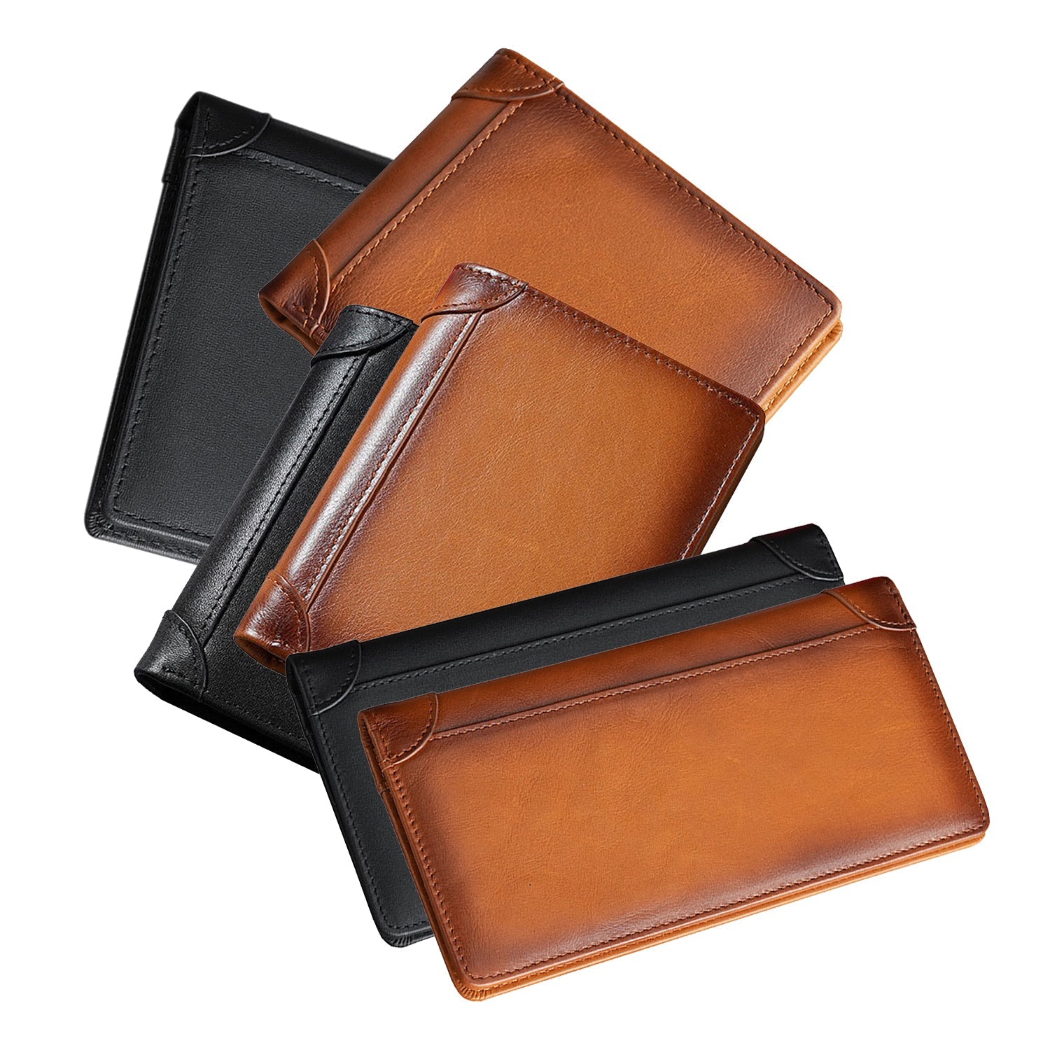 100% Genuine Leather Men's Wallet RFID Blocking Card Holder Bifold and Long Wallets (Black Bifold Horizontal)