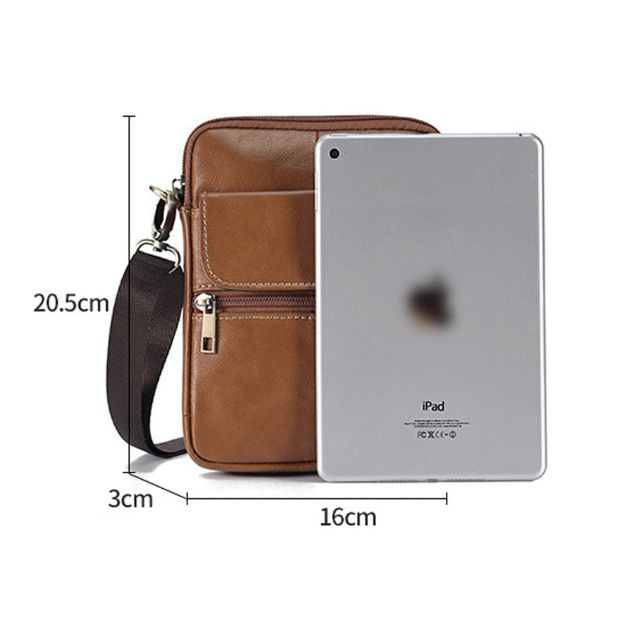 Men Litchi Texture Full Grain Cowhide Crossbody Bag - Red main image 0
