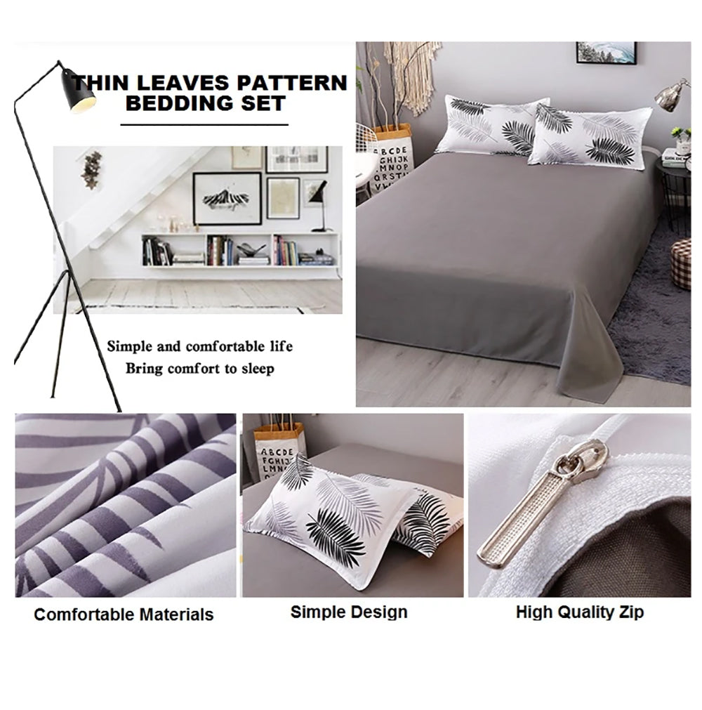 Palm Leaves Pattern Aloe Cotton Flat Sheet Quilt Cover Pillowcases 4pcs Bedding Set Double