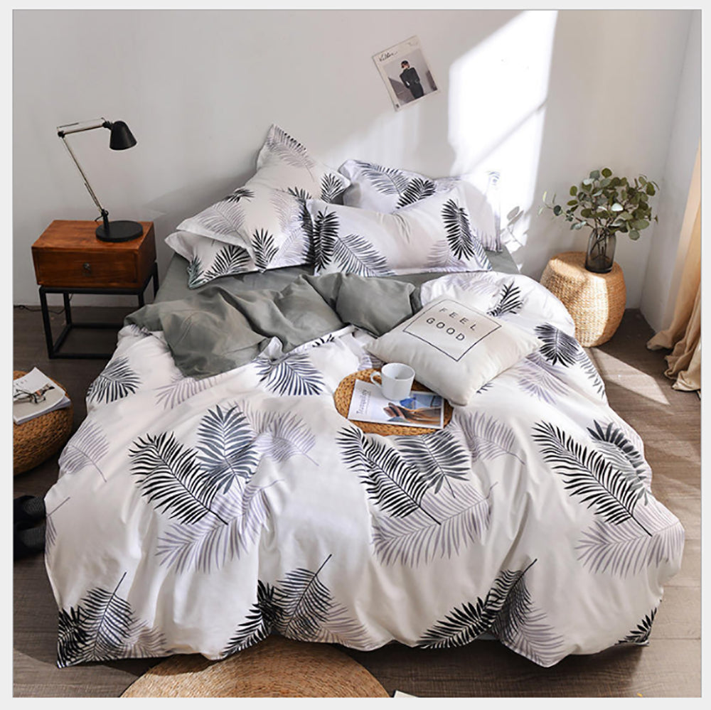 Palm Leaves Pattern Aloe Cotton Flat Sheet Quilt Cover Pillowcases 4pcs Bedding Set Queen