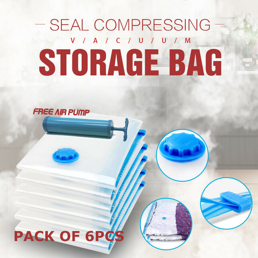 Reusable Vacuum Storage Bags Set with Pump, Various Sizes