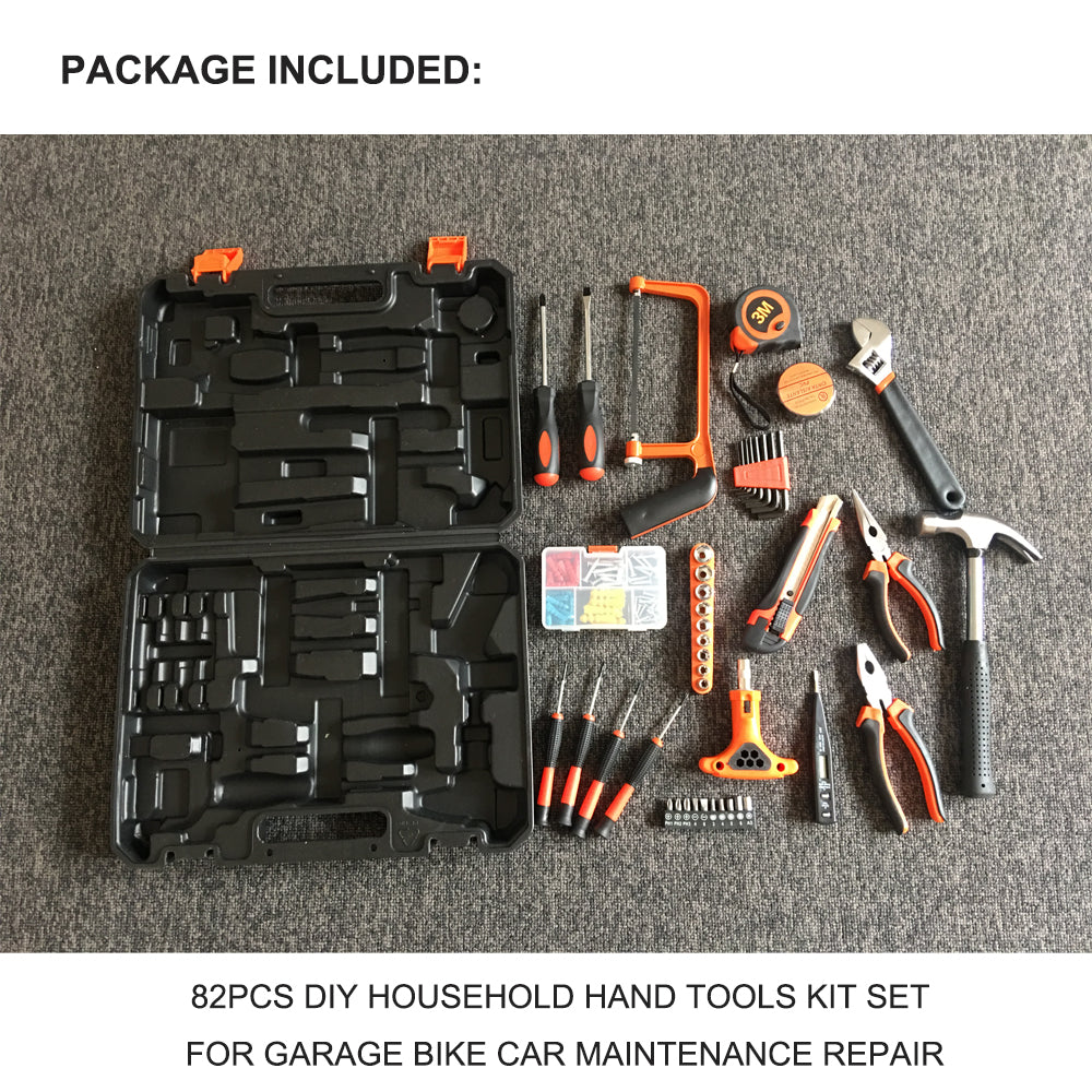 82-Pcs DIY Household Tool Kit with Ratchet, AC Tester, Screwdrivers