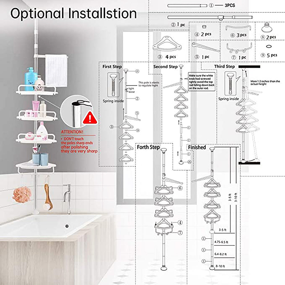 Adjustable Stainless Steel 4-Shelf Corner Shower Caddy