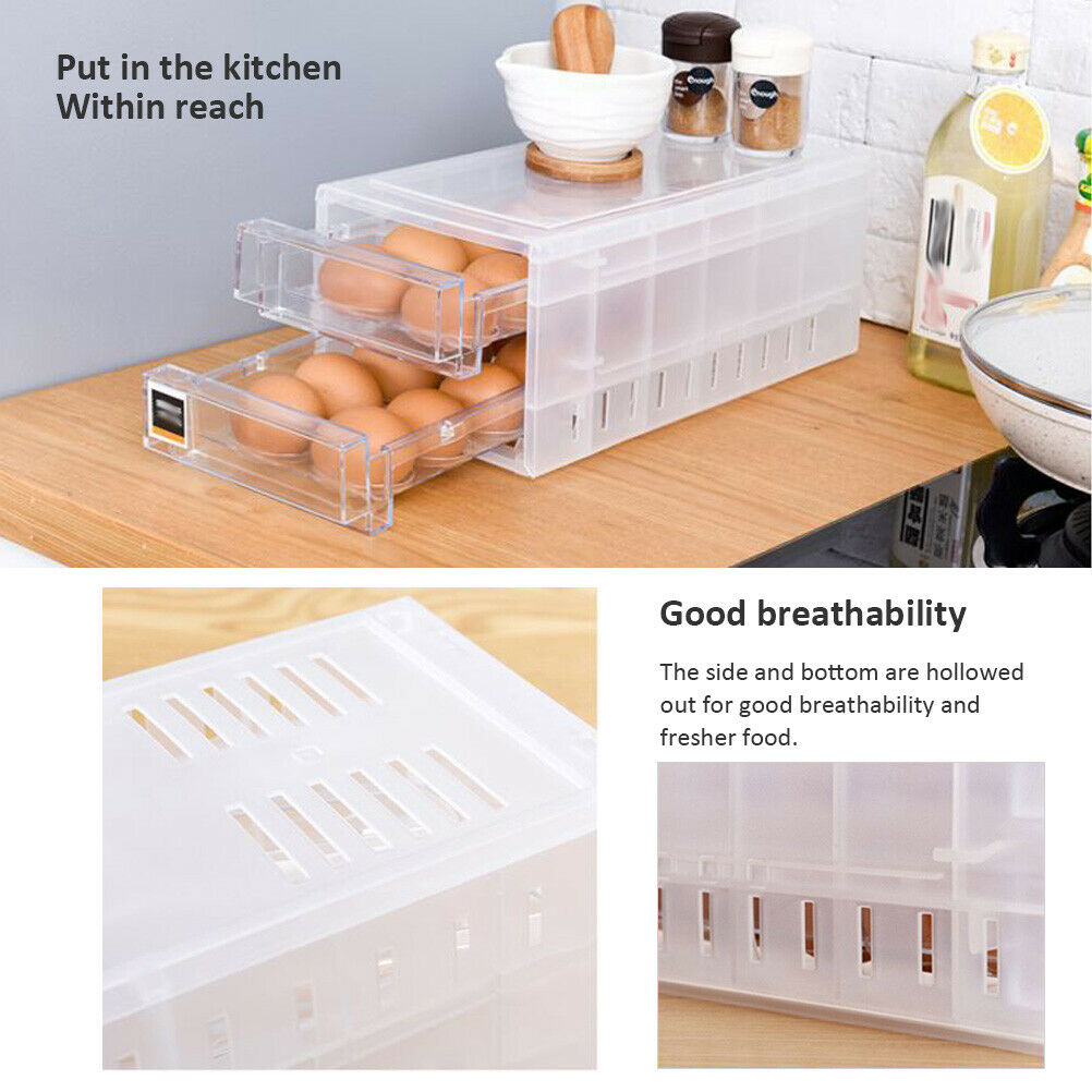 24 Grids Double Layer Egg Storage Box, Plastic, Transparent