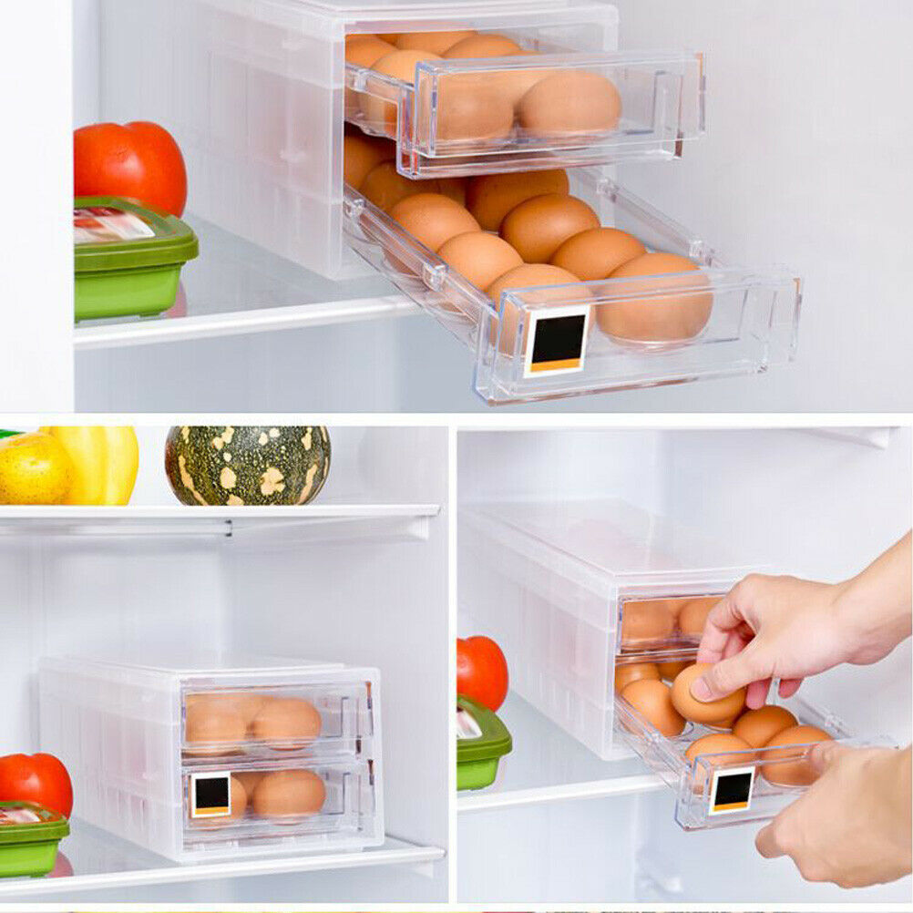 24 Grids Double Layer Egg Storage Box, Plastic, Transparent