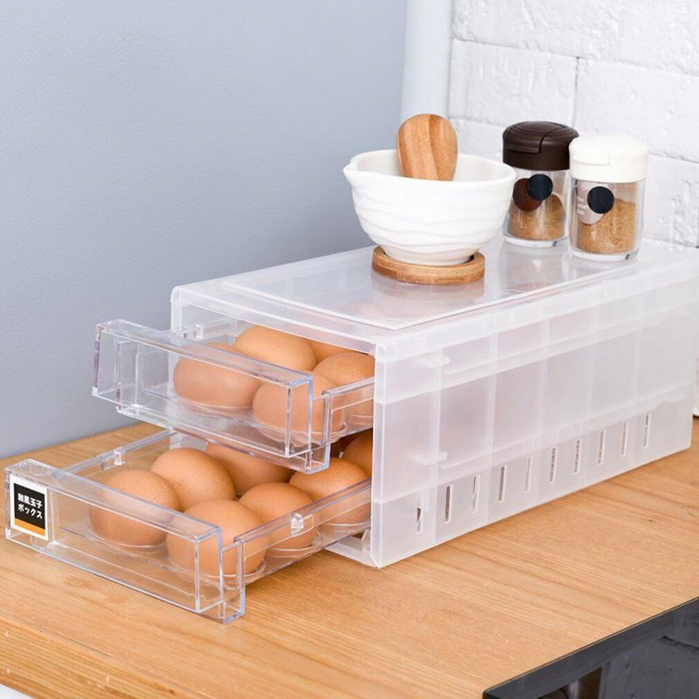 24 Grids Double Layer Egg Storage Box, Plastic, Transparent