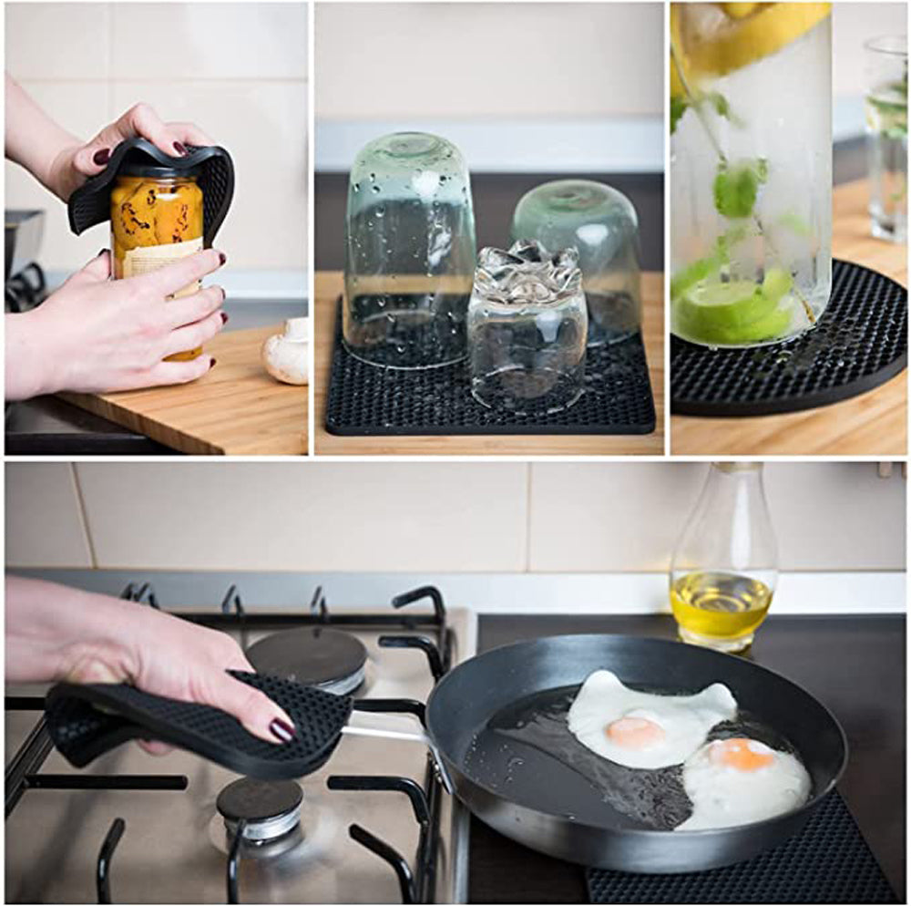 4 Pack Multi Purpose Silicone Insulation Mat Heat-Resistant Dishes Pads Black