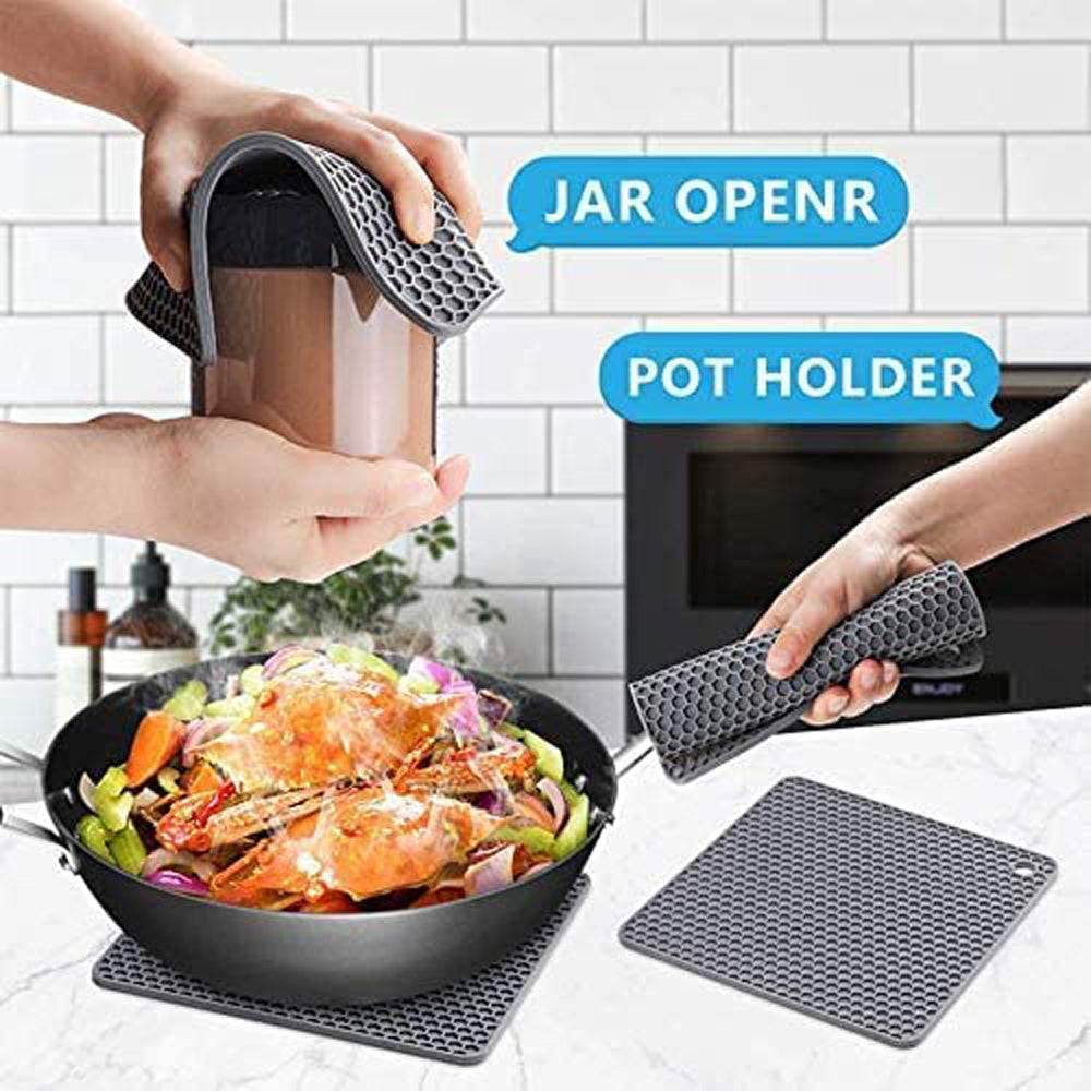 4 Pack Multi Purpose Silicone Insulation Mat Heat-Resistant Dishes Pads Black