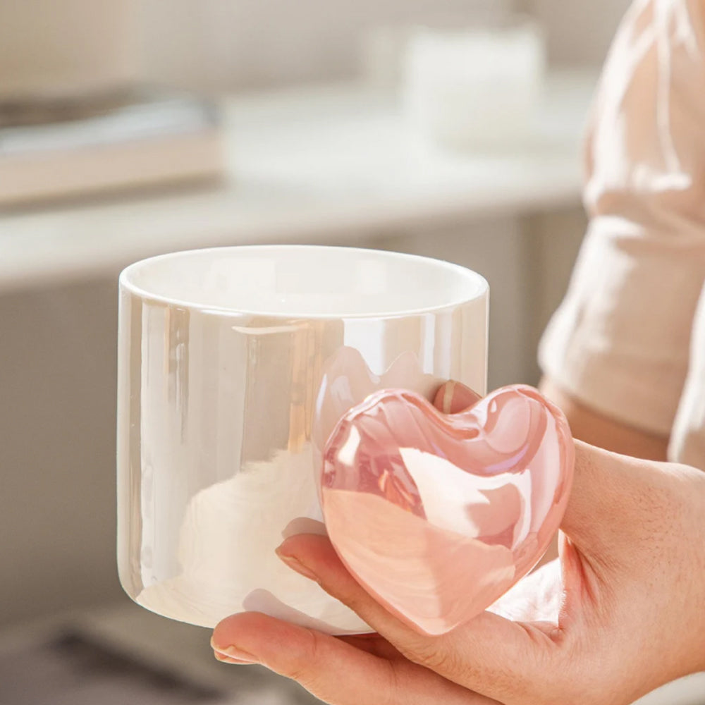 Lovely 3D Heart Love Ceramic Cup Mug Puffy Heart Handle with Gift Box Purple