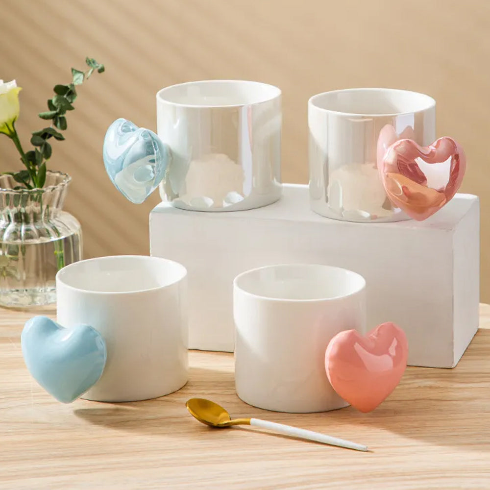 Lovely 5D Heart Love Ceramic Cup Mug Puffy Heart Handle with Gift Box Blue