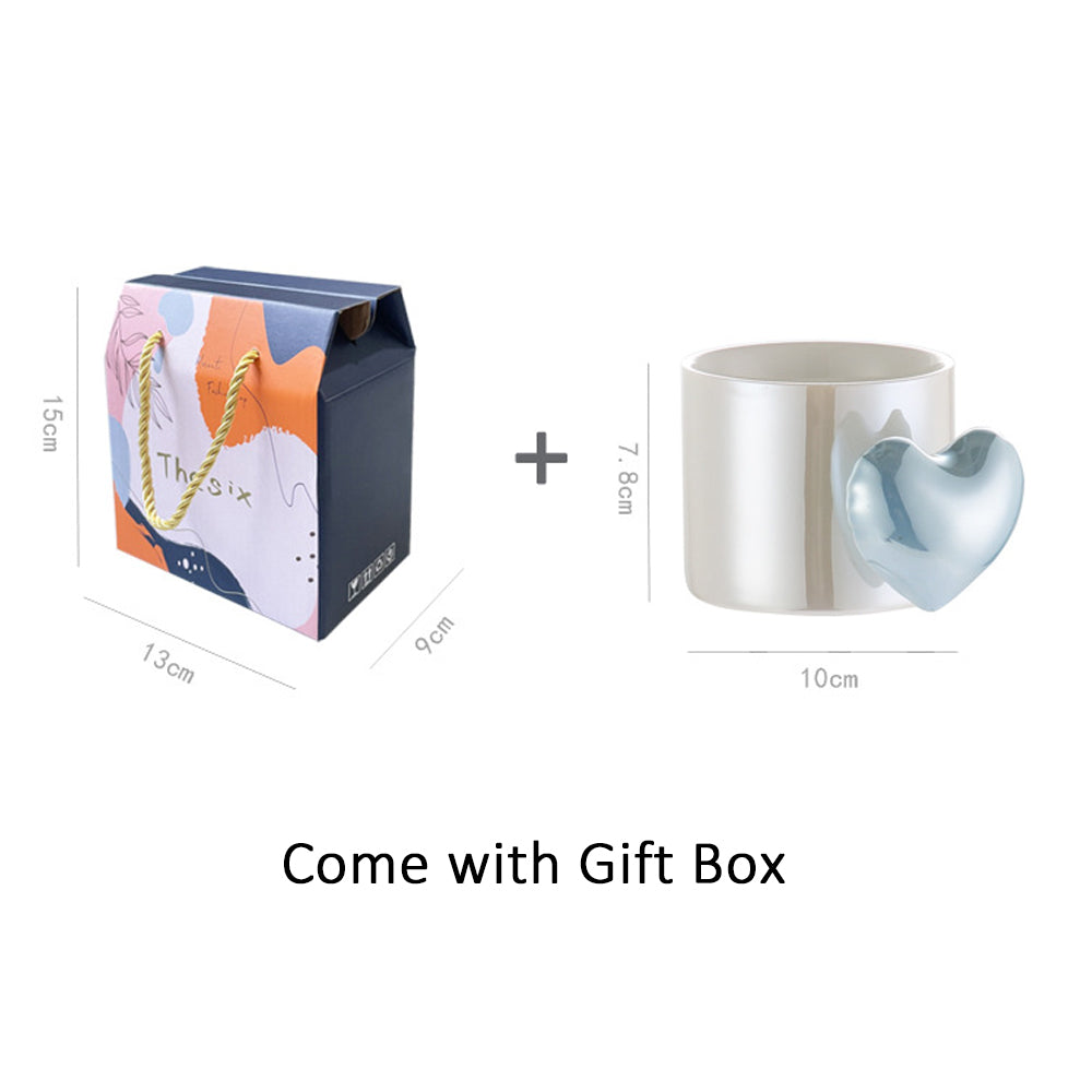 Lovely 5D Heart Love Ceramic Cup Mug Puffy Heart Handle with Gift Box Blue