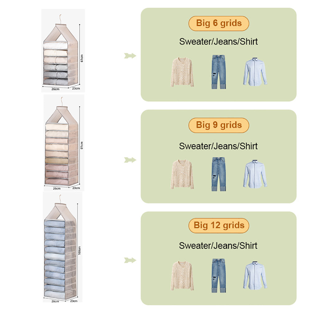 Adjustable Large Grids Wardrobe Organizer, 6-12 Compartments