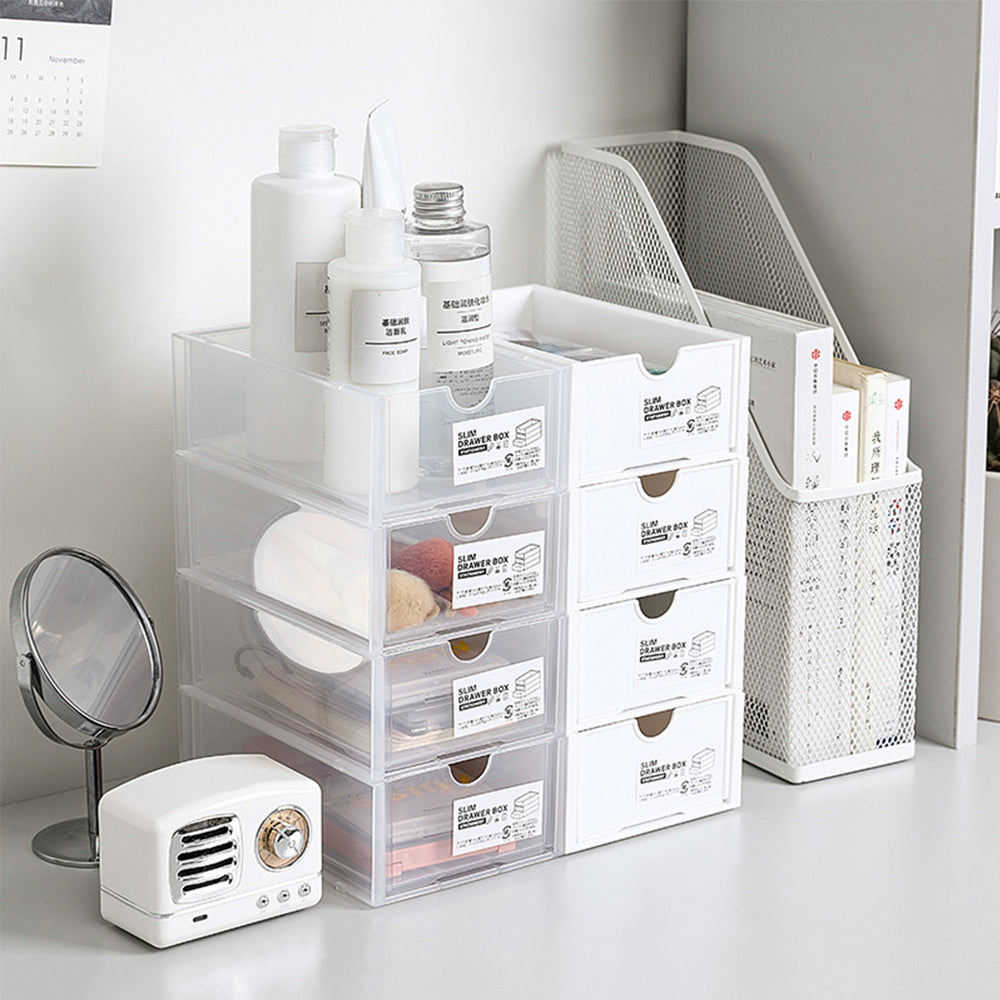 4 Pcs Set Stackable Desktop storage Box Drawer Transparent Plastic Stationery Cosmetic Organizer Box Clear