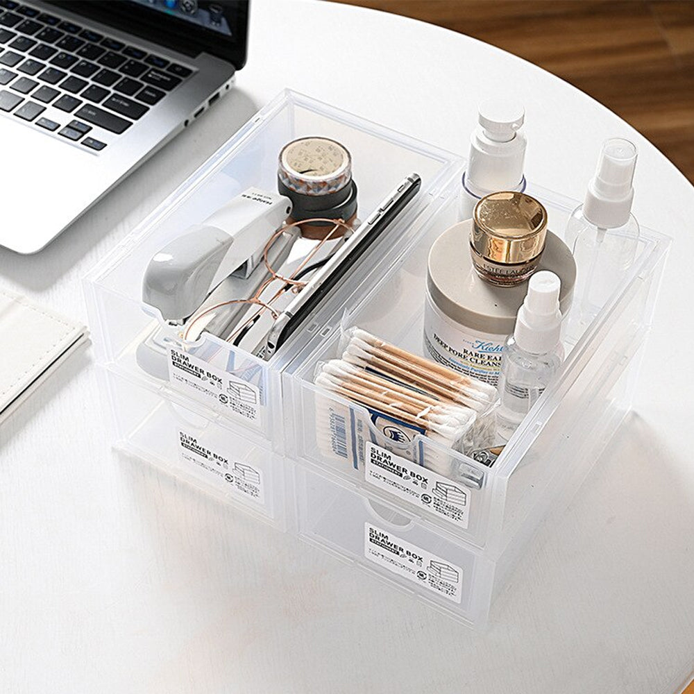4 Pcs Set Stackable Desktop storage Box Drawer Transparent Plastic Stationery Cosmetic Organizer Box Clear