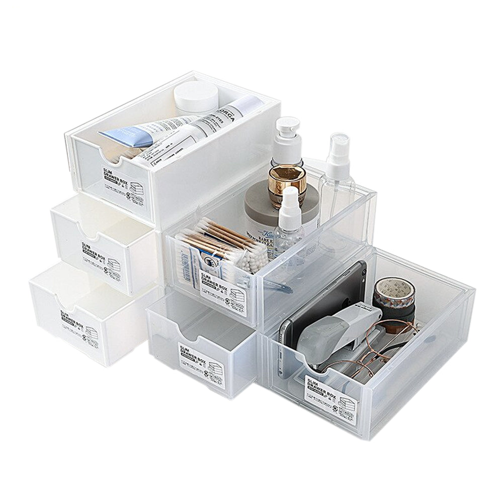 4 Pcs Set Stackable Desktop storage Box Drawer Transparent Plastic Stationery Cosmetic Organizer Box Clear