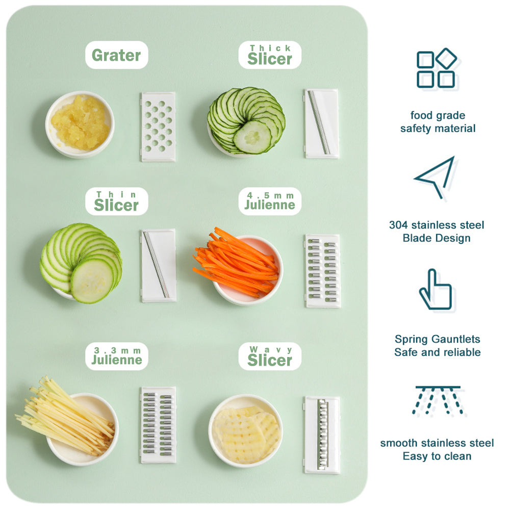 6-Blade Vegetable Slicer with Container, Non-Slip Base