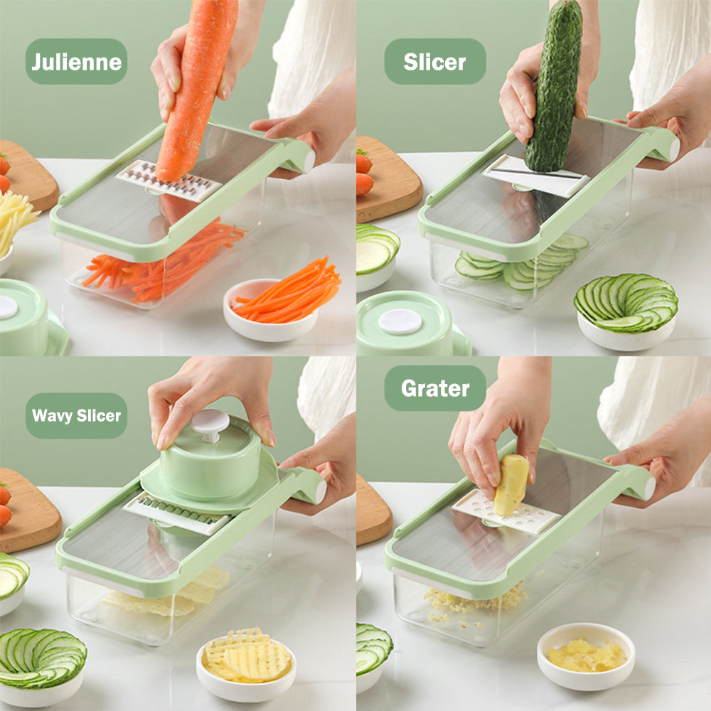 6-Blade Vegetable Slicer with Container, Non-Slip Base