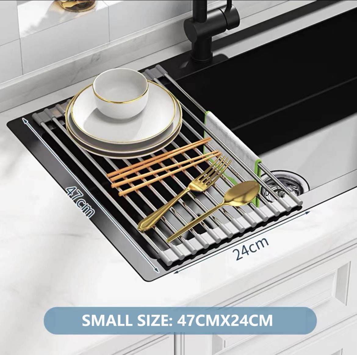 Heat-Resistant Roll-Up Dish Drying Rack, Foldable Stainless Steel