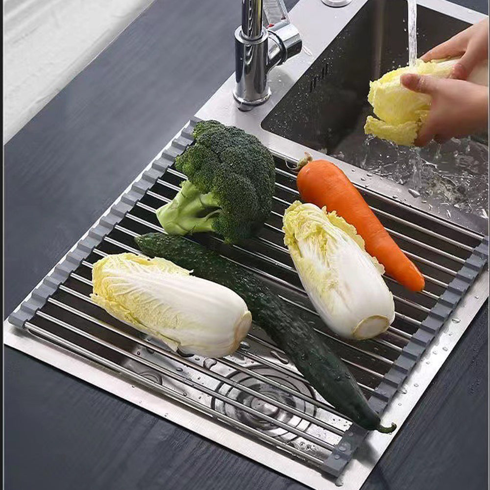 Heat-Resistant Roll-Up Dish Drying Rack, Foldable Stainless Steel