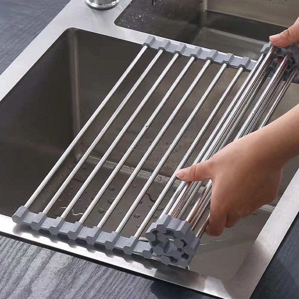 Heat-Resistant Roll-Up Dish Drying Rack, Foldable Stainless Steel