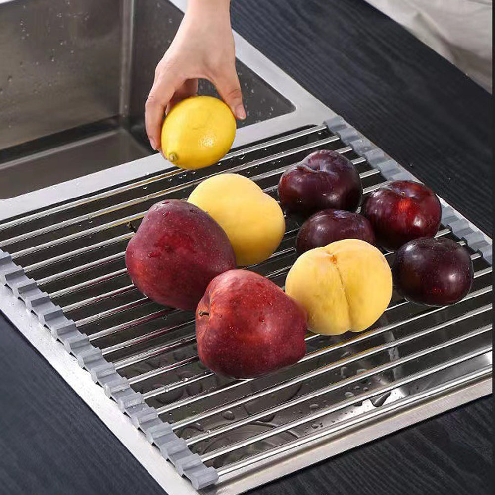 Heat-Resistant Roll-Up Dish Drying Rack, Foldable Stainless Steel