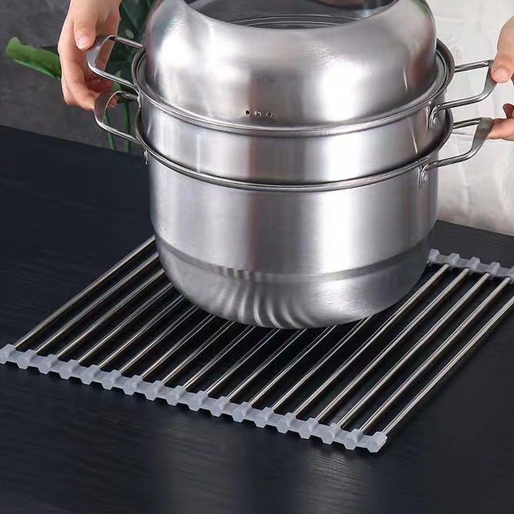 Heat-Resistant Roll-Up Dish Drying Rack, Foldable Stainless Steel