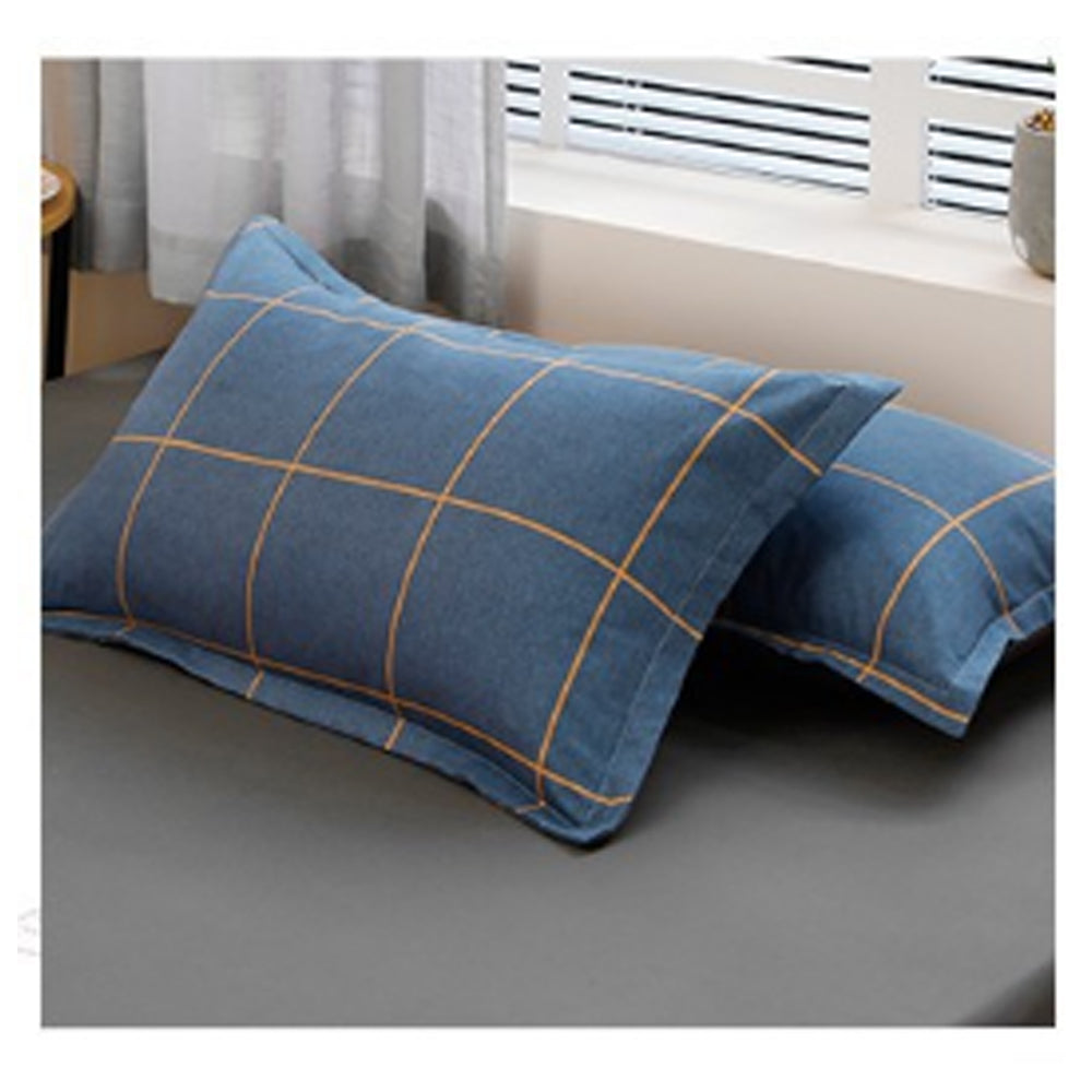 Blue Plaid Pattern Aloe Cotton Flat Sheet Quilt Cover Pillowcases 4pcs Bedding Set Duvet Doona Quilt Cover Set King