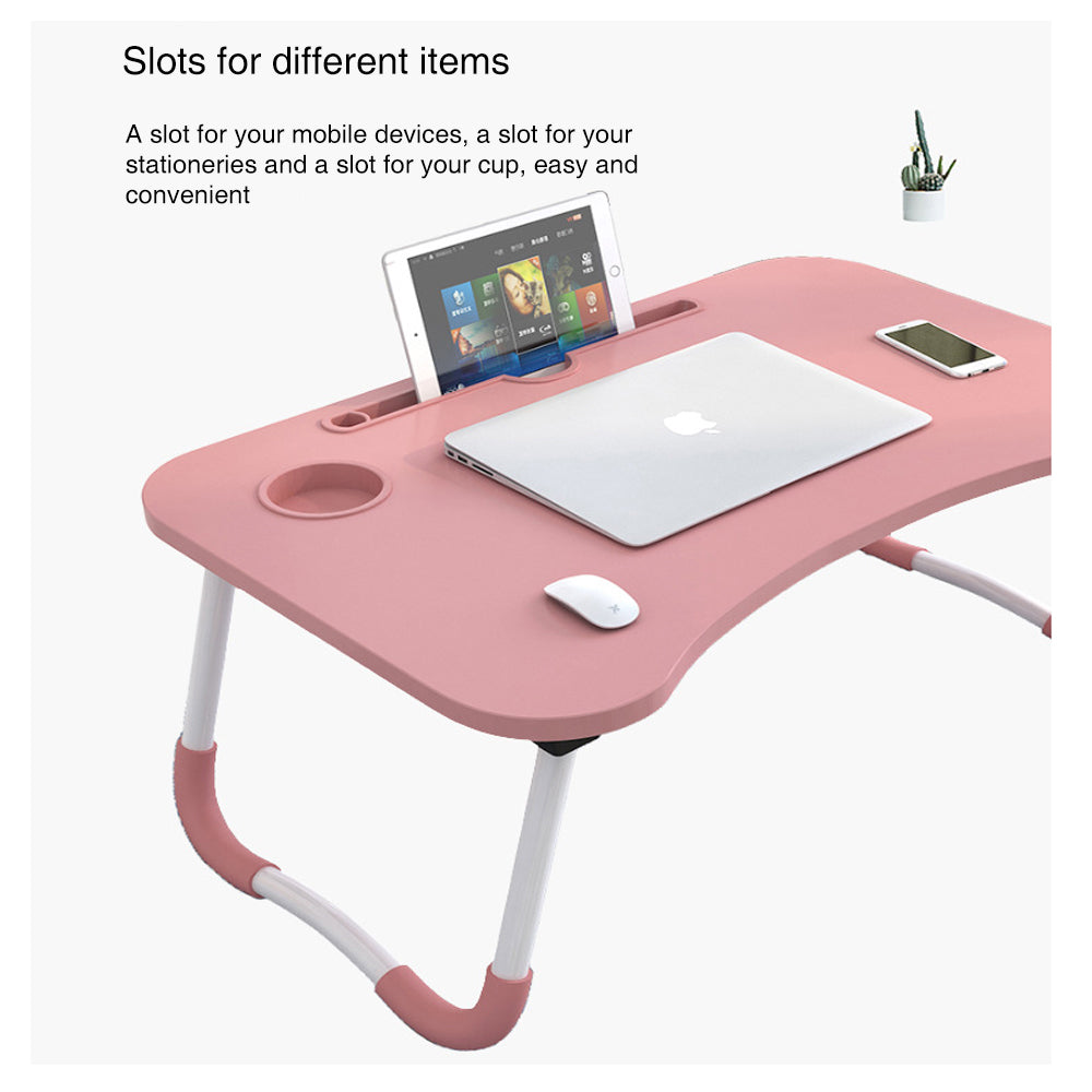 Foldable Desk Laptop Stand Table Bed Computer Study Adjustable Portable Cup Slot Walnut