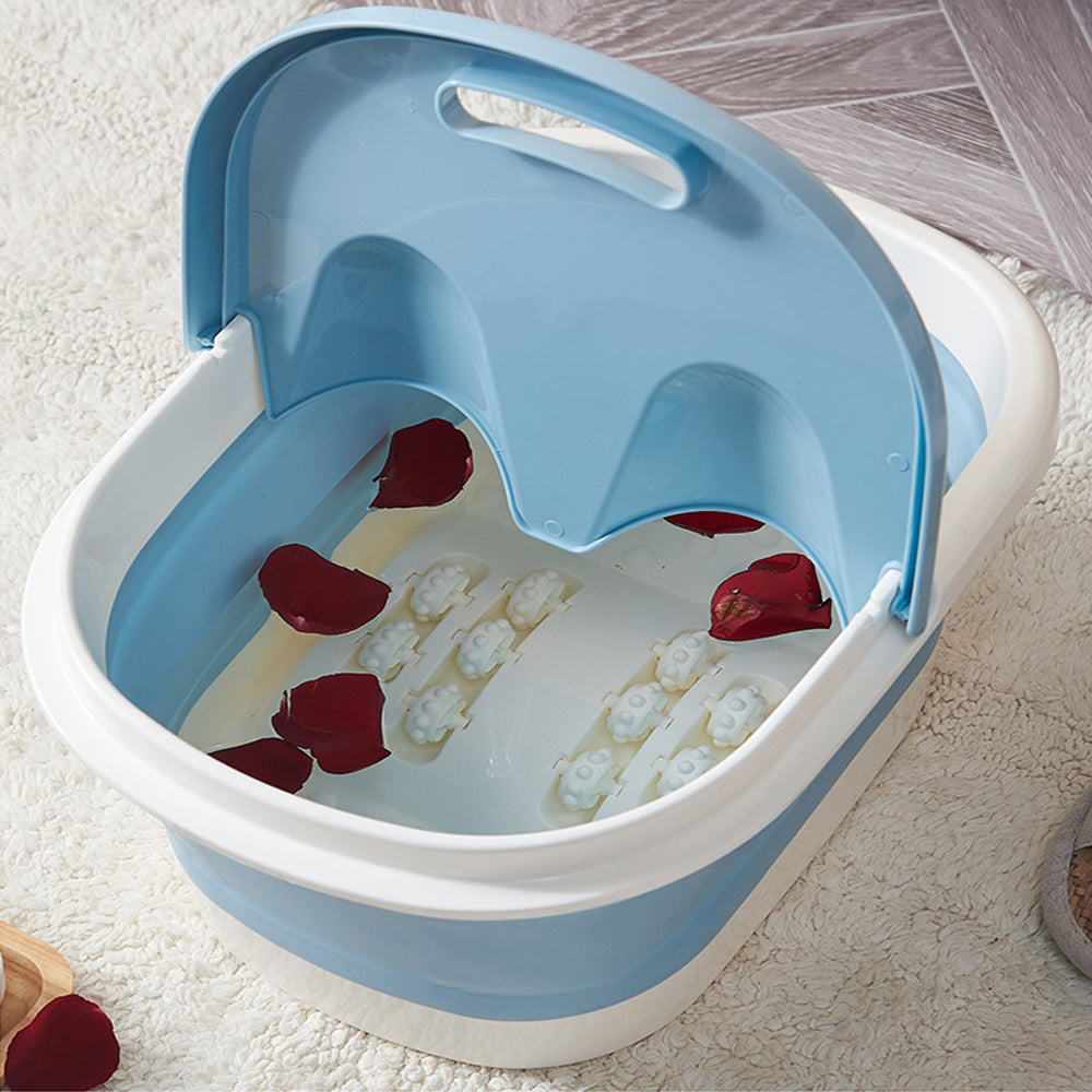 Foot Spa Water Pedicure Foldable Bucket Folding Massage Footbath Soaking Basin Blue