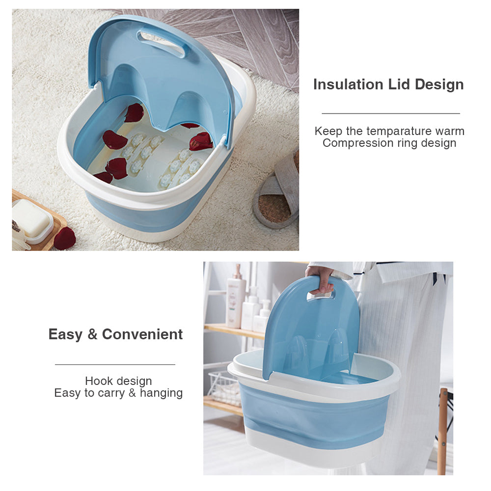 Foot Spa Water Pedicure Foldable Bucket Folding Massage Footbath Soaking Basin Blue