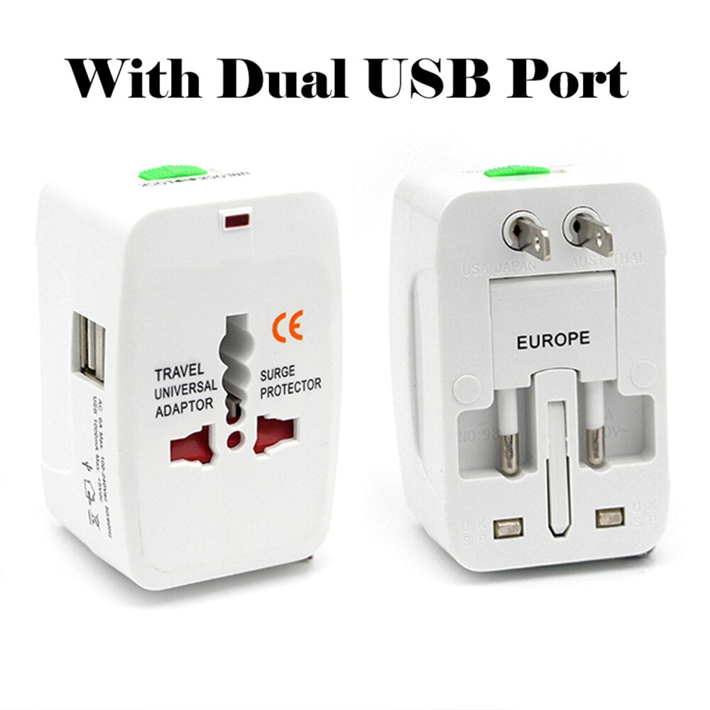 Dual USB Travel Adapter with Surge Protector & Fast Charging