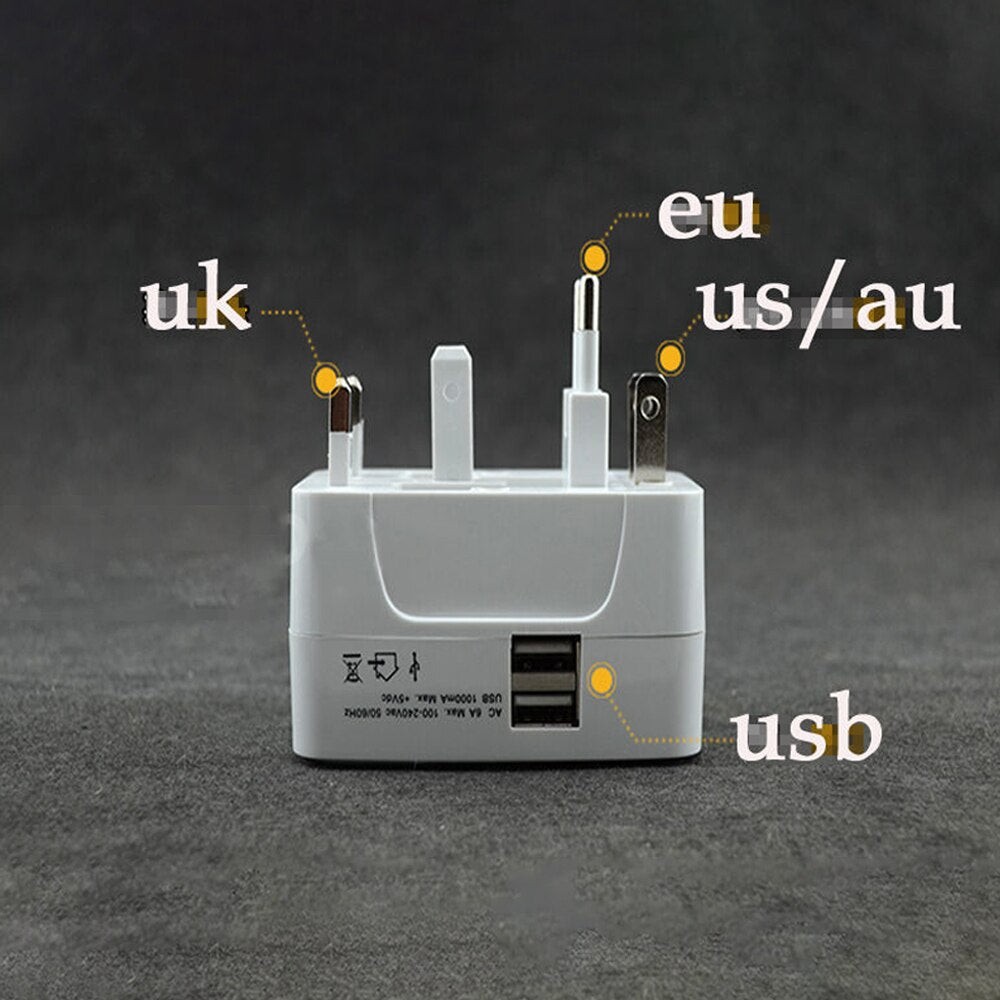 Dual USB Portable Electric Plug Power Socket Adapter International Tra