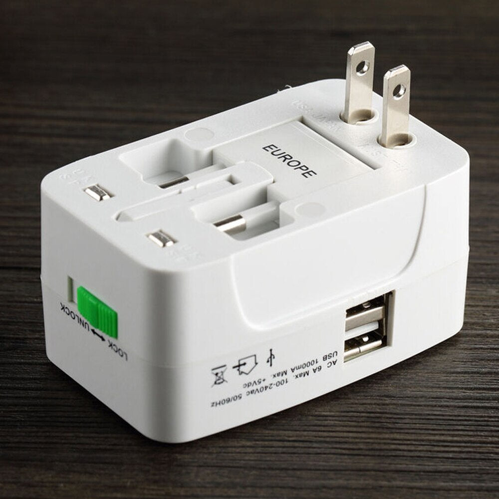 Dual USB Travel Adapter with Surge Protector & Fast Charging