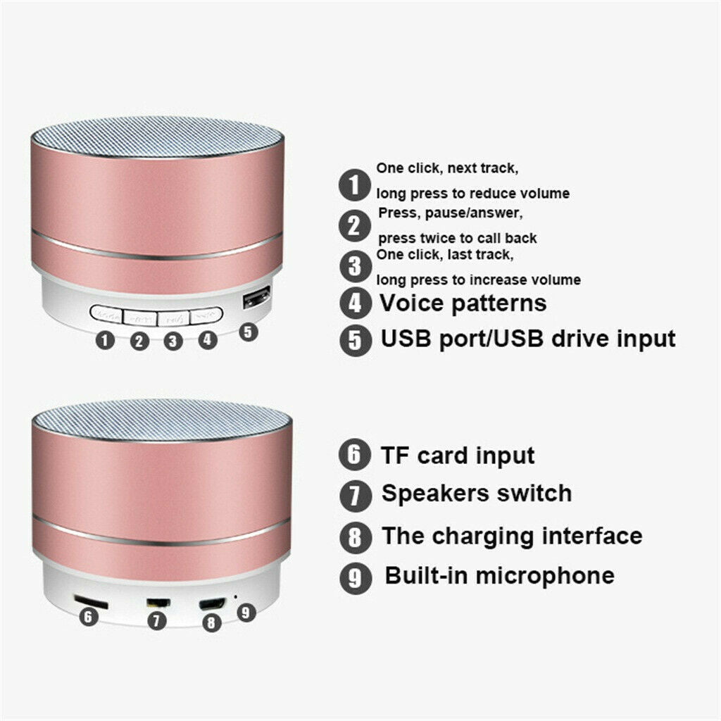 Bluetooth Speakers Portable Wireless Speaker Music Stereo Handsfree Rechargeable Pink