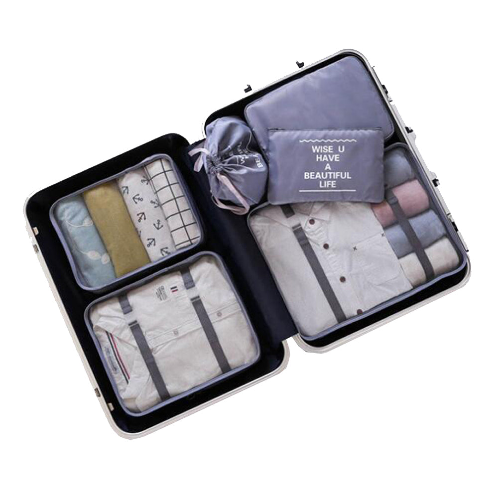 6 Pcs Waterproof Compression Packing Cubes Large Travel Luggage Organizer Storage Grey