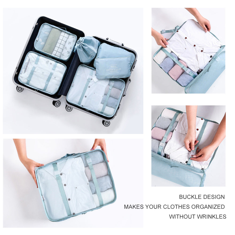 6 Pcs Waterproof Compression Packing Cubes Large Travel Luggage Organizer Storage Navy