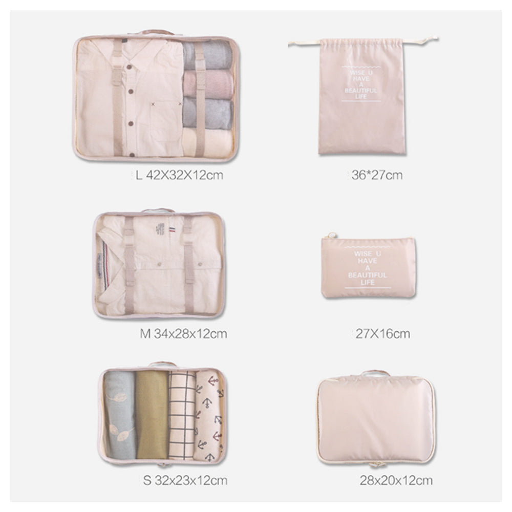 6 Pcs Waterproof Compression Packing Cubes Large Travel Luggage Organizer Storage Pink