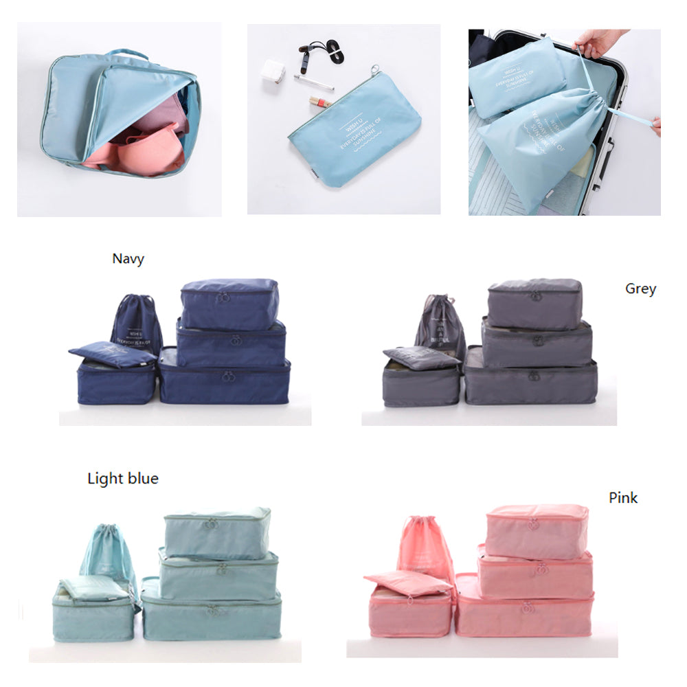 6 Pcs Waterproof Compression Packing Cubes Large Travel Luggage Organizer Storage Light Blue