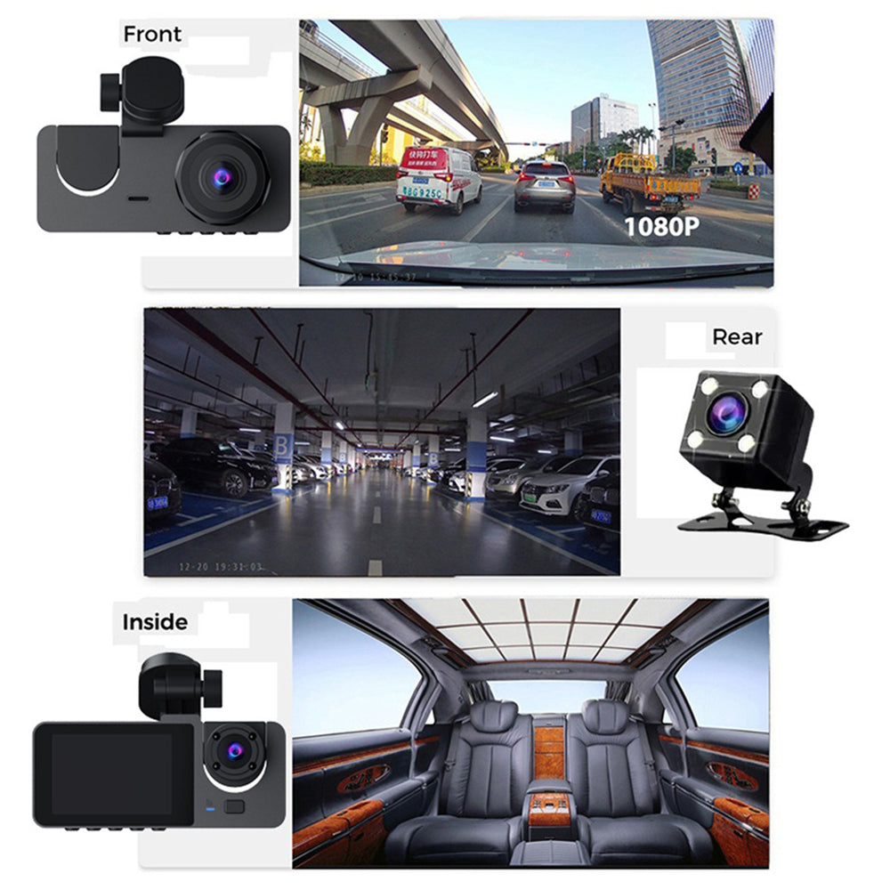 3 Channel Car DVR HD 1080P Vehicle Dash Cam Three Way Camera DVRs Reco